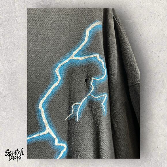 Vintage 90s USA Thunder Lightning Skull Shirt 2XL Biker Graphic Tee Made in USA - Picture 4 of 4